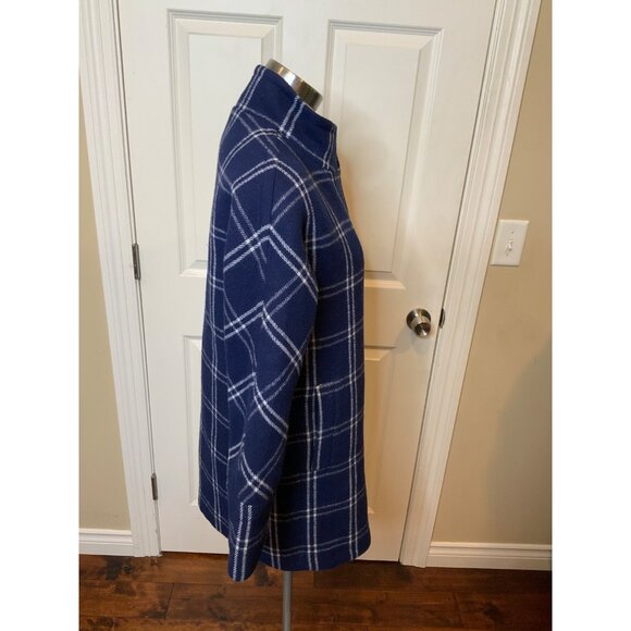 J.Crew Navy Dark Blue & White Windowpane Check Wool Blend Cocoon Coat, Size 2 - Picture 3 of 6